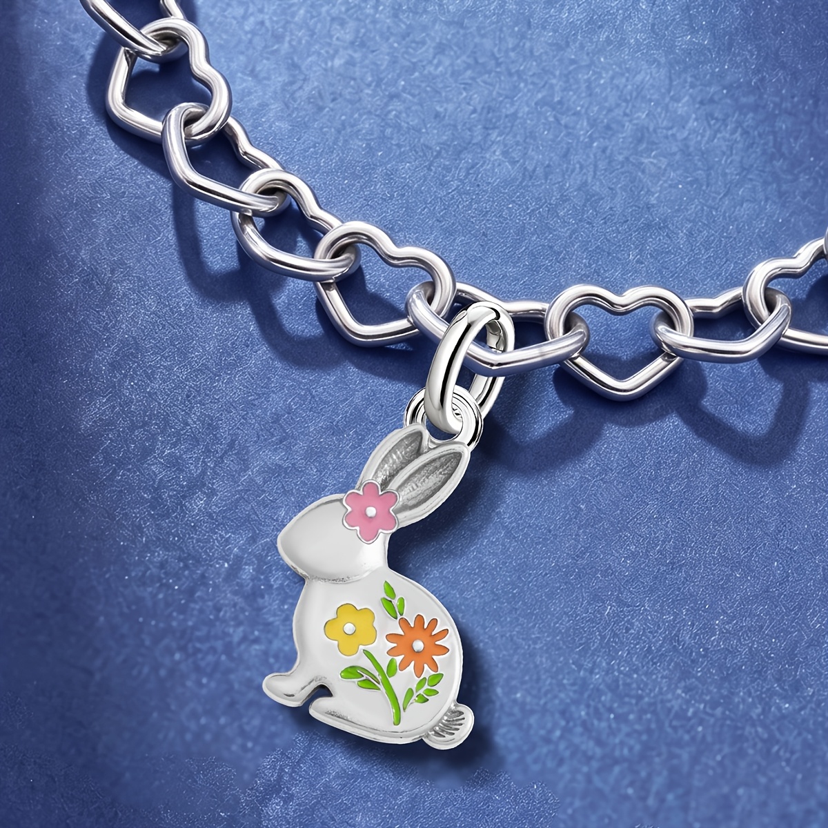 925 Silver Spring Flower Rabbit Vintage DIY Pendant Bracelet